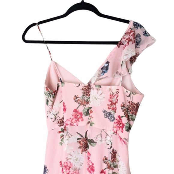 NICHOLAS x REVOLVE 100% Silk Floral Frill Ruffle Asymmetric Midi Dress in Lilac - Picture 6 of 8